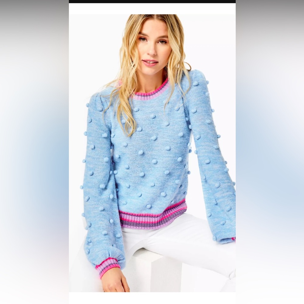 Lilly Pulitzer Verna Textured Blue and Pink Crew Neck Sweater